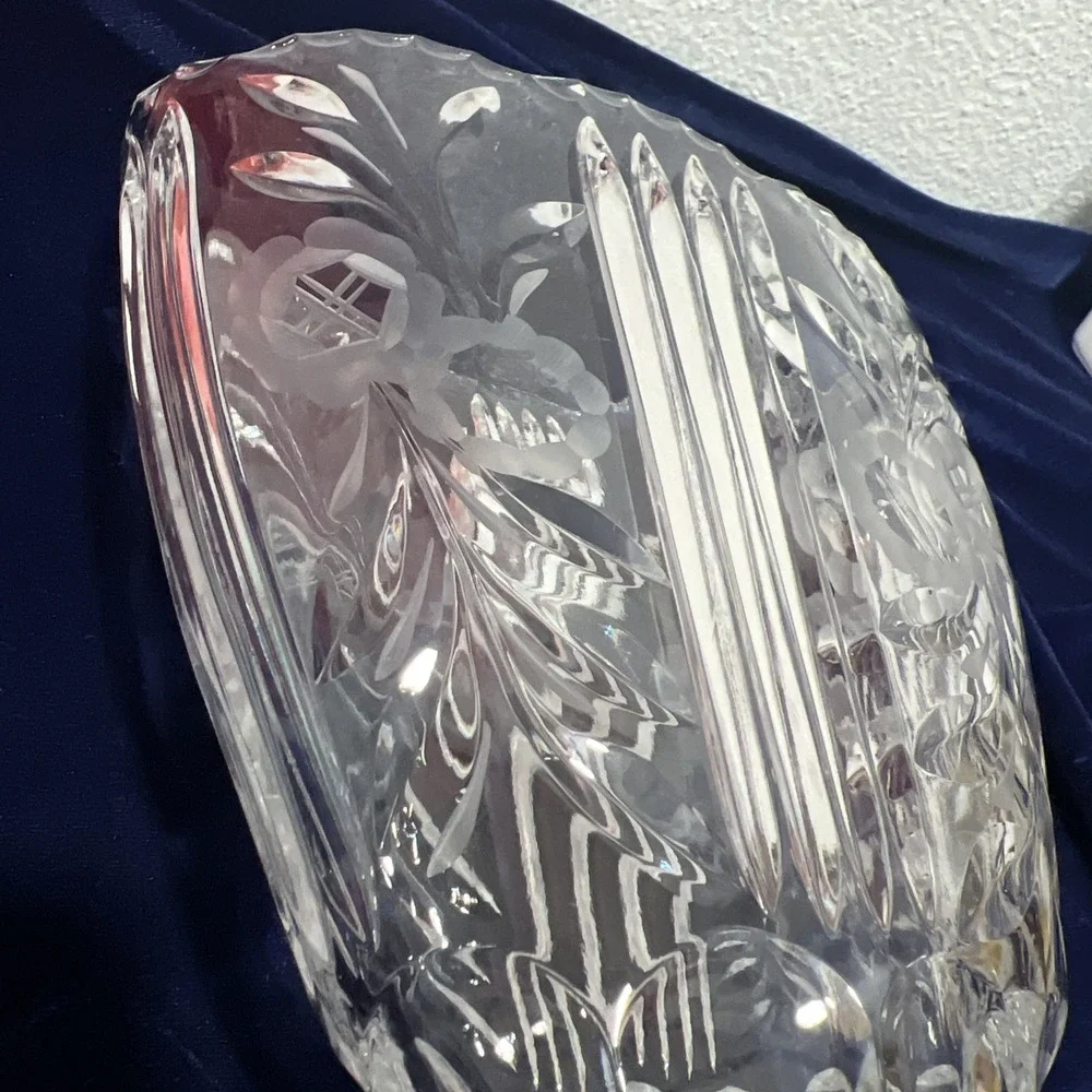 Vintage Etched Fan Colony Crystal Fan Vase‎ Flat Sides Floral